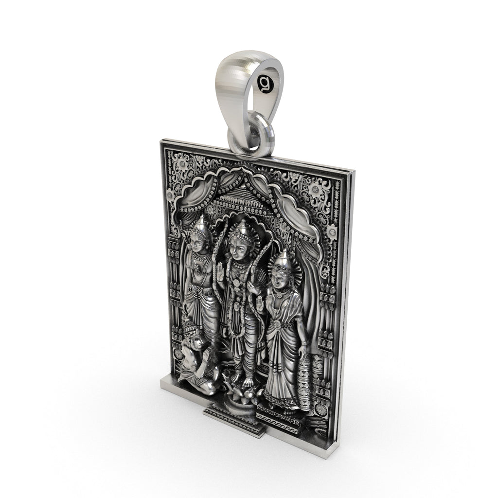 Back view and bail detail of the solid sterling silver Ram Darbar pendant for men and women.