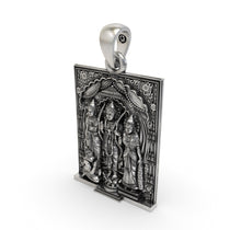 Back view and bail detail of the solid sterling silver Ram Darbar pendant for men and women.