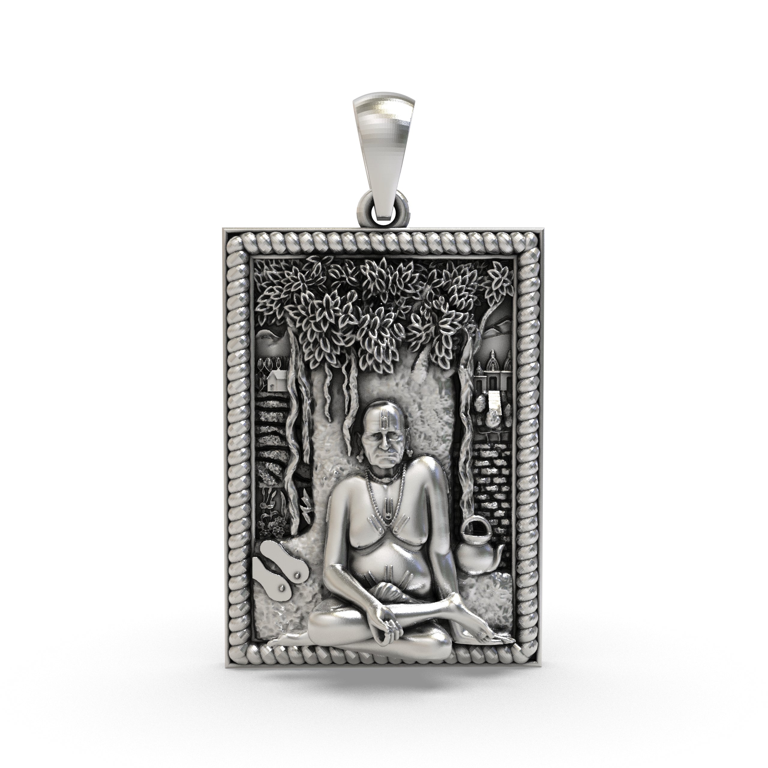 Front view of the 925 silver Akkalkot Shree Swami Samarth pendant with fine detailing. Main image