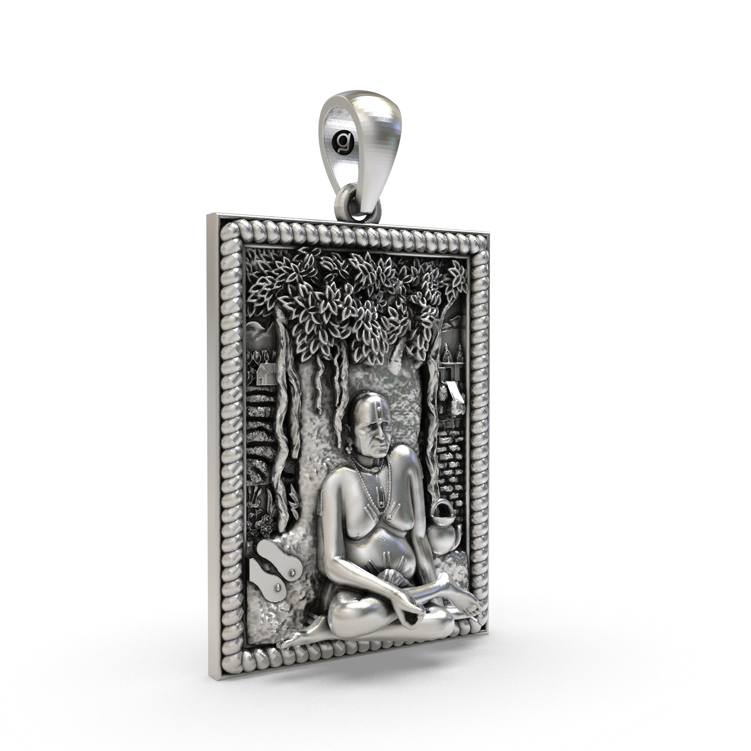 Side profile of the lightweight 3.5g Swami Samarth sterling silver religious pendant.