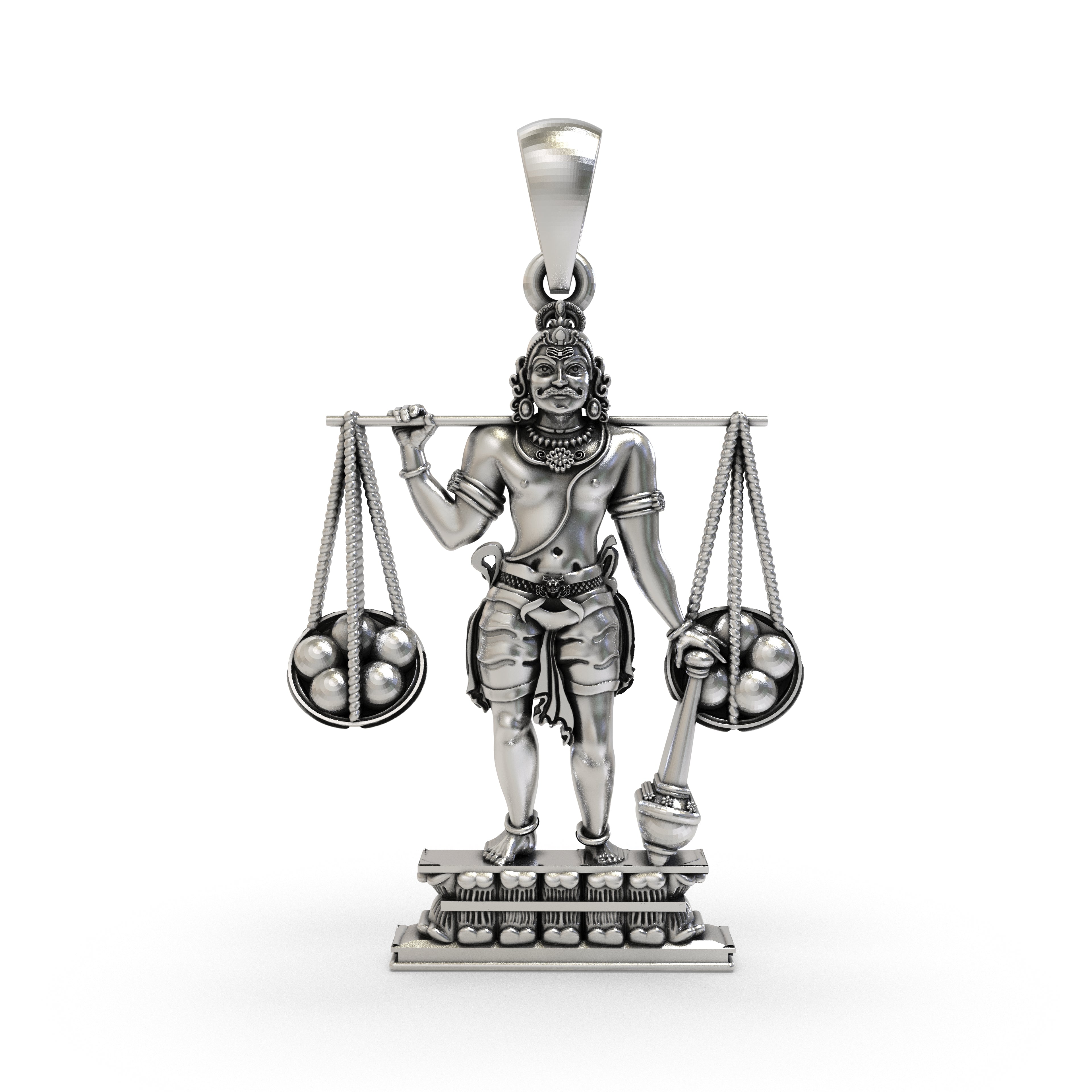 Front view of the 925 Silver Idumban Pendant showcasing detailed craftsmanship and pure sterling silver.