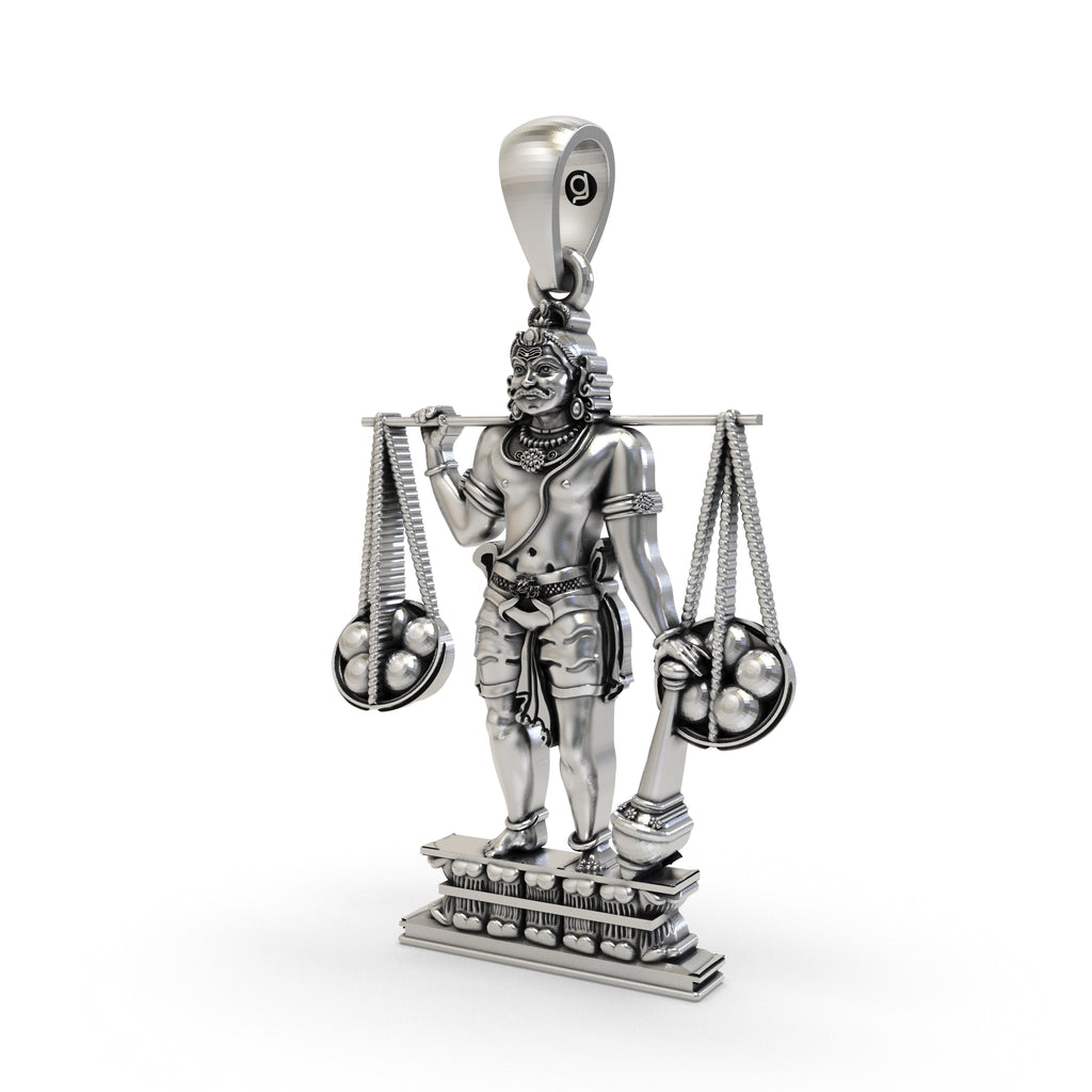 Close-up detail of the 925 Silver Idumban Pendant highlighting the Tamil Murugan devotee guardian design.