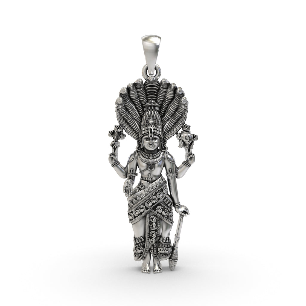 Front view of the 925 Silver Lord Venkateshwara Pendant showcasing divine detailing in pure sterling silver.