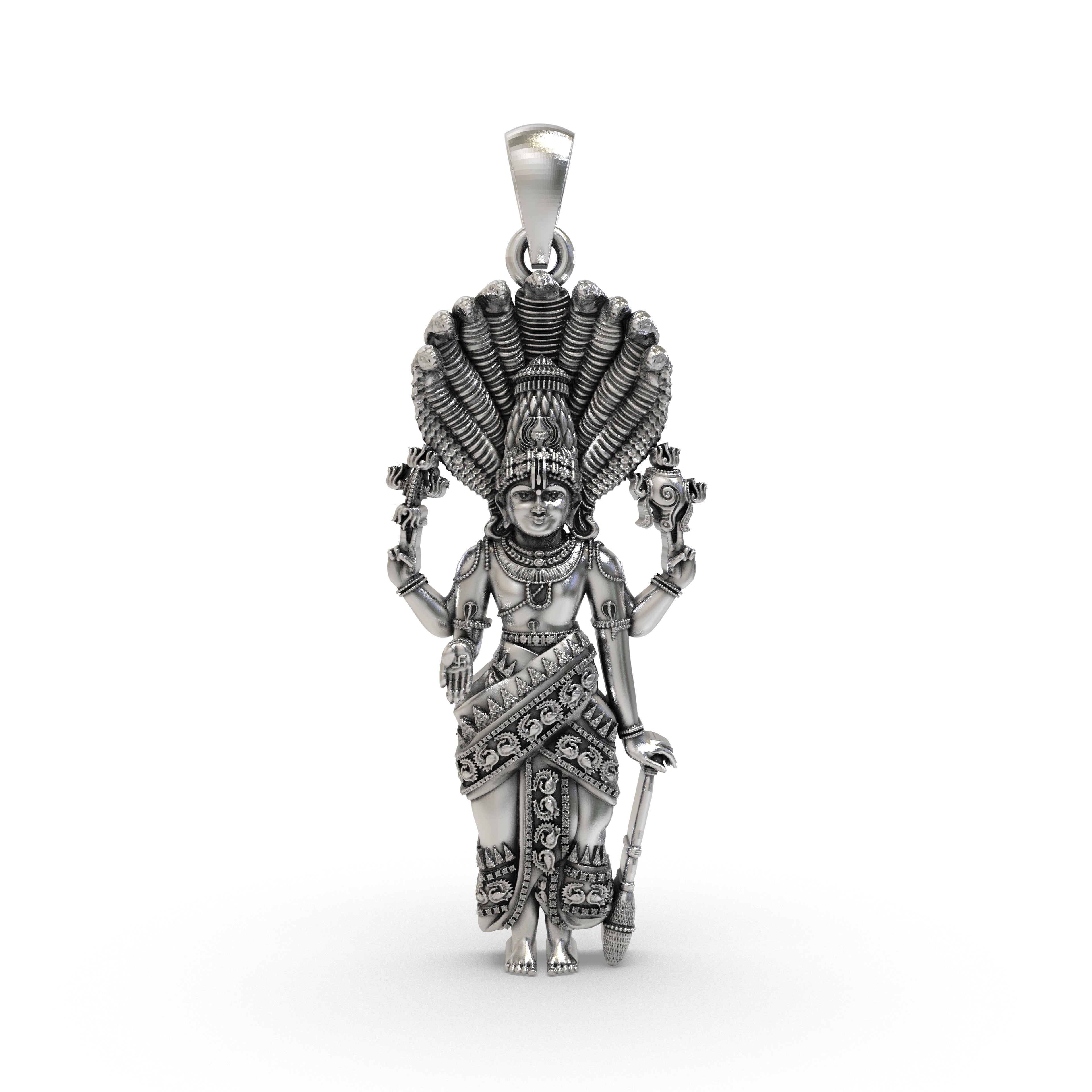 Front view of the 925 Silver Lord Venkateshwara Pendant showcasing divine detailing in pure sterling silver.