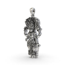 Close-up detail of the Tirupati Balaji silver pendant highlighting the traditional religious attire design.