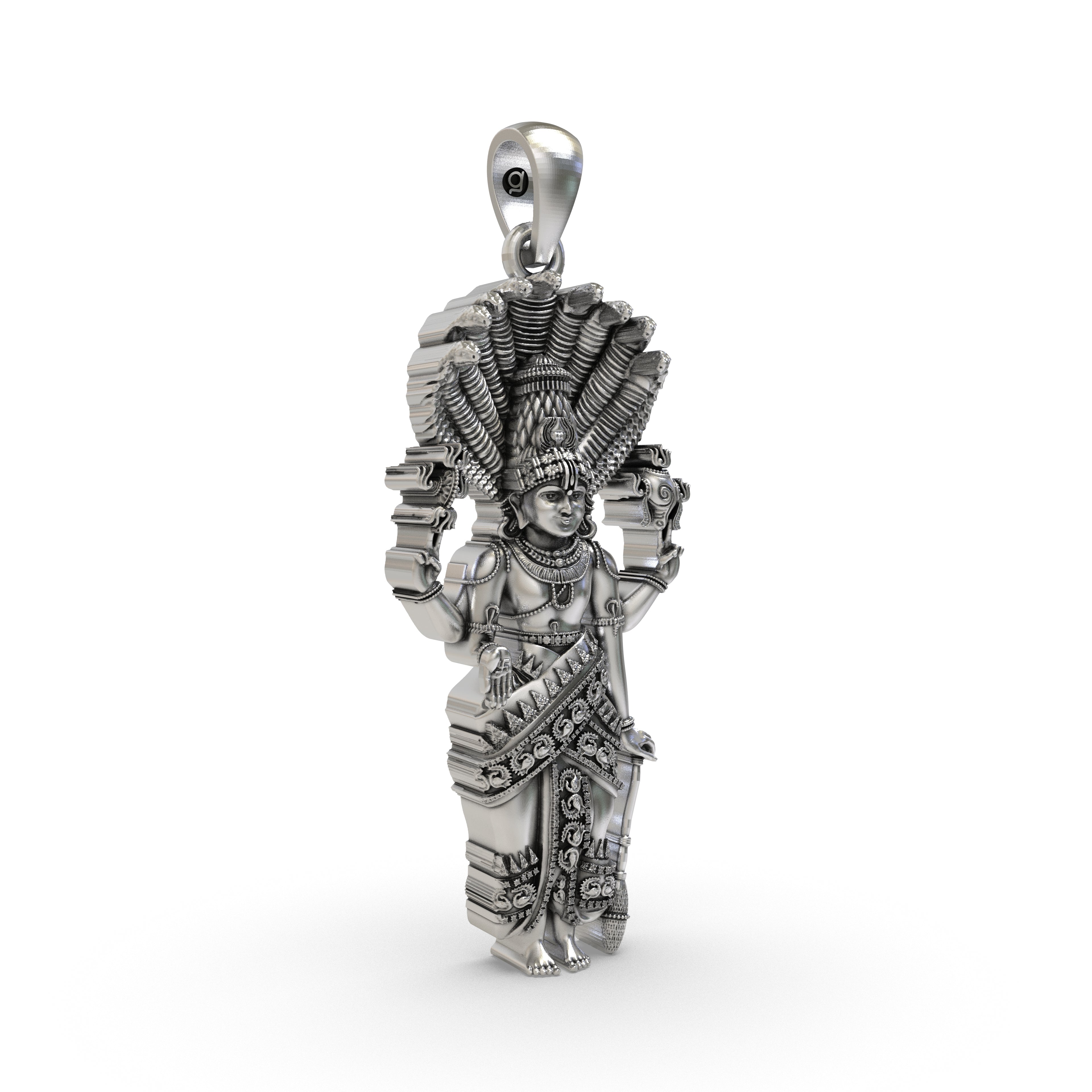 Angled view of the lightweight 925 silver Venkateshwara Swamy charm ideal for daily devotion and wear.