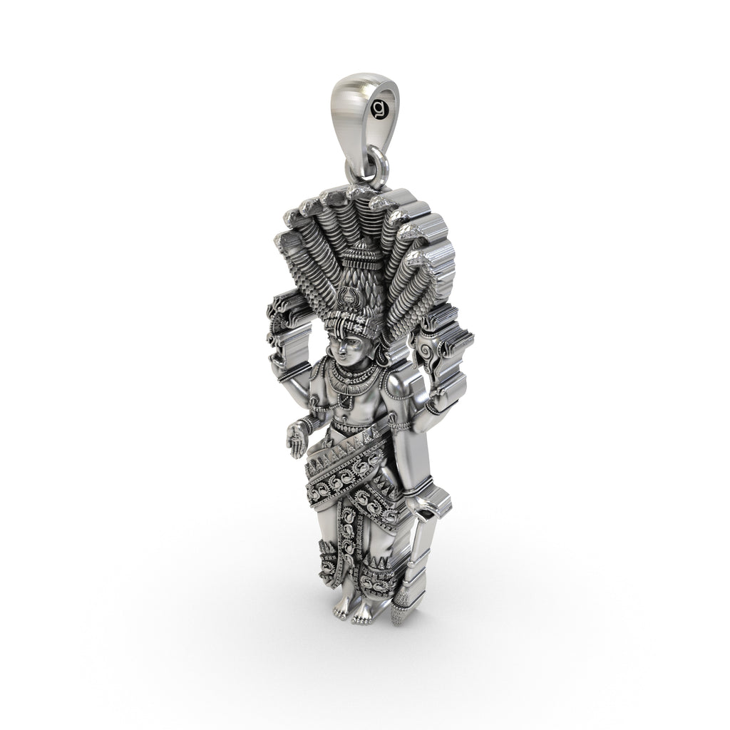 Side profile of the sacred 925 sterling silver Lord Venkateshwara pendant perfect for spiritual gifting.