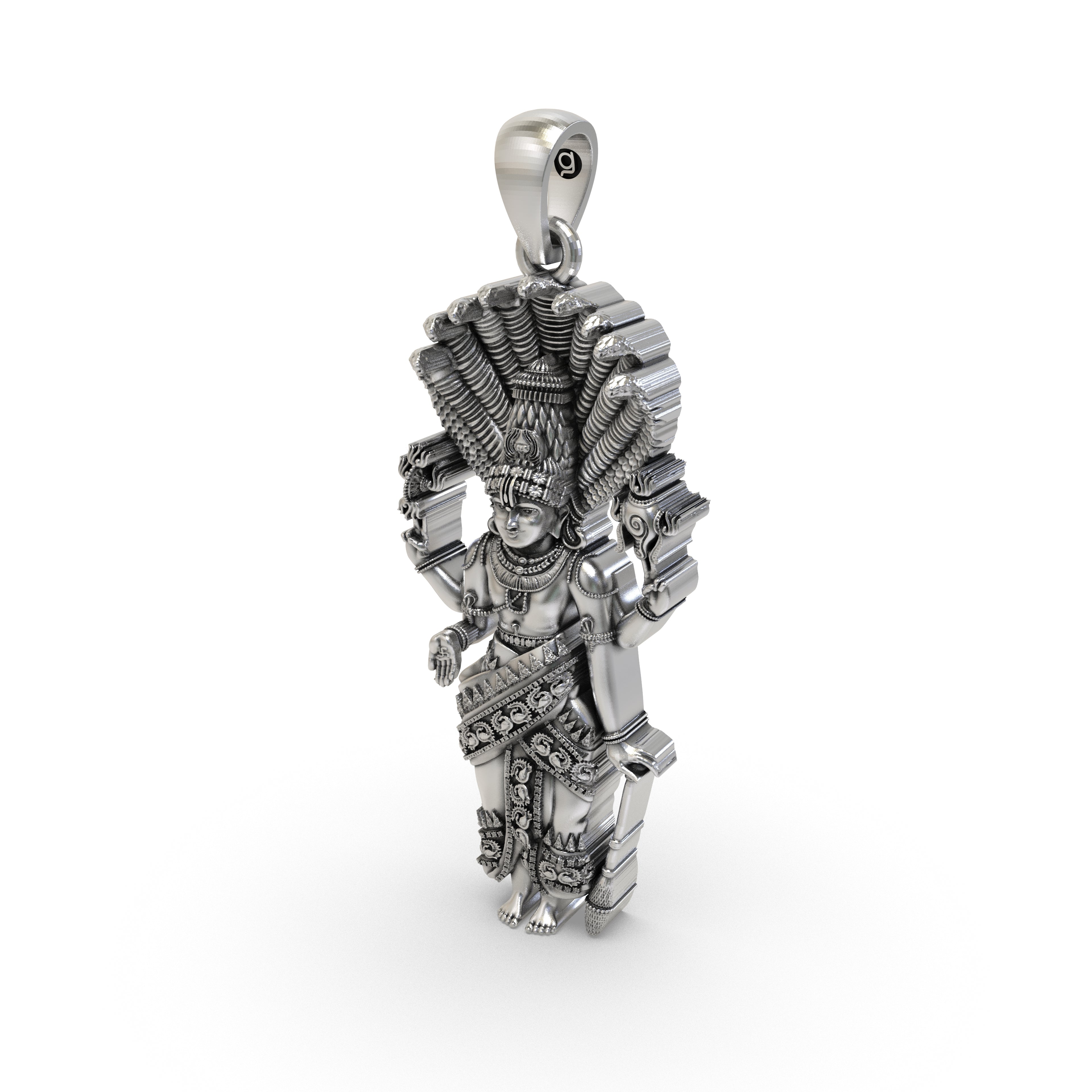 Side profile of the sacred 925 sterling silver Lord Venkateshwara pendant perfect for spiritual gifting.