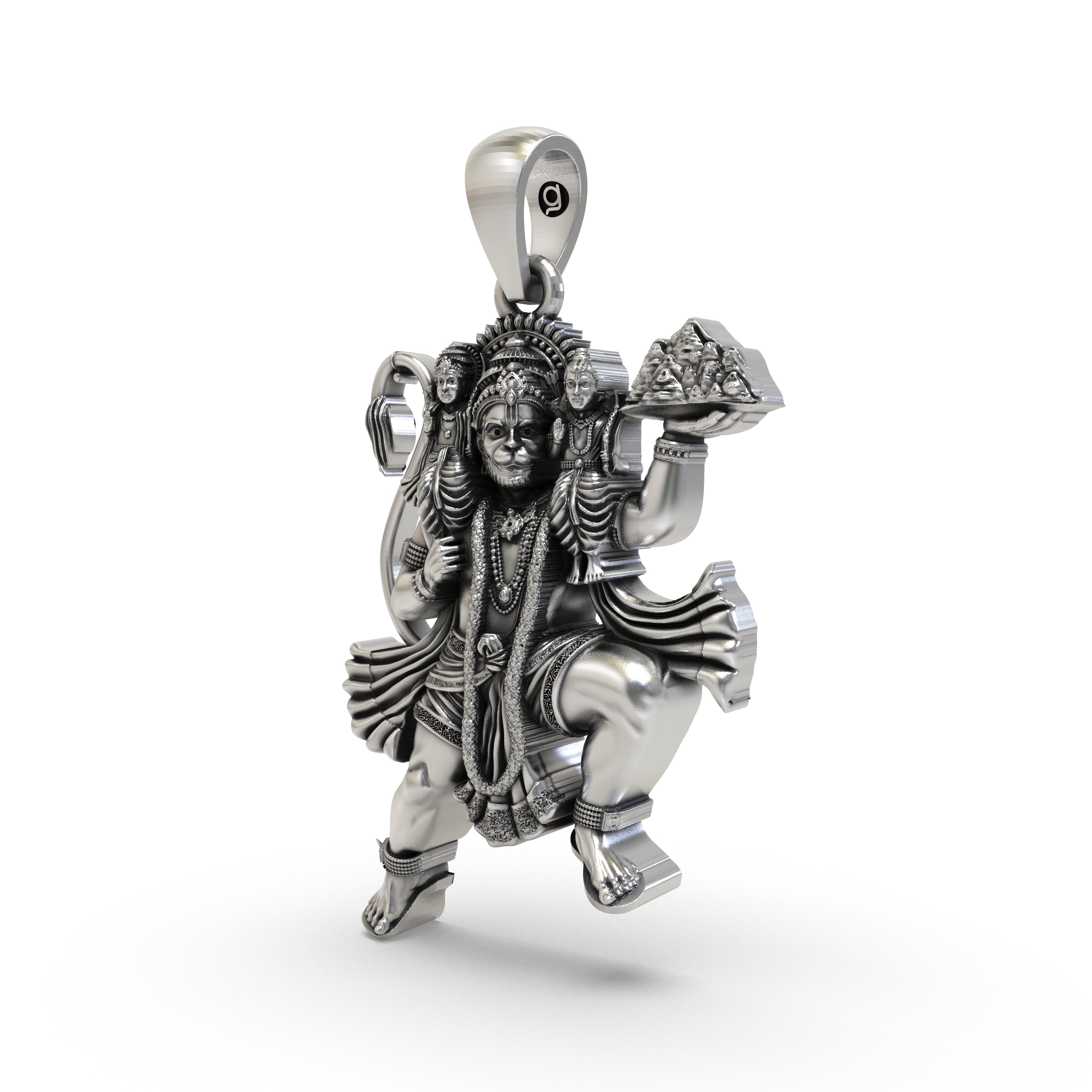 925 Silver Hanuman Flying with Ram Lakshman Pendant Secondary image