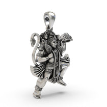 Angled view of the spiritual 925 silver Hanuman Ram Lakshman pendant highlighting its elegant design.