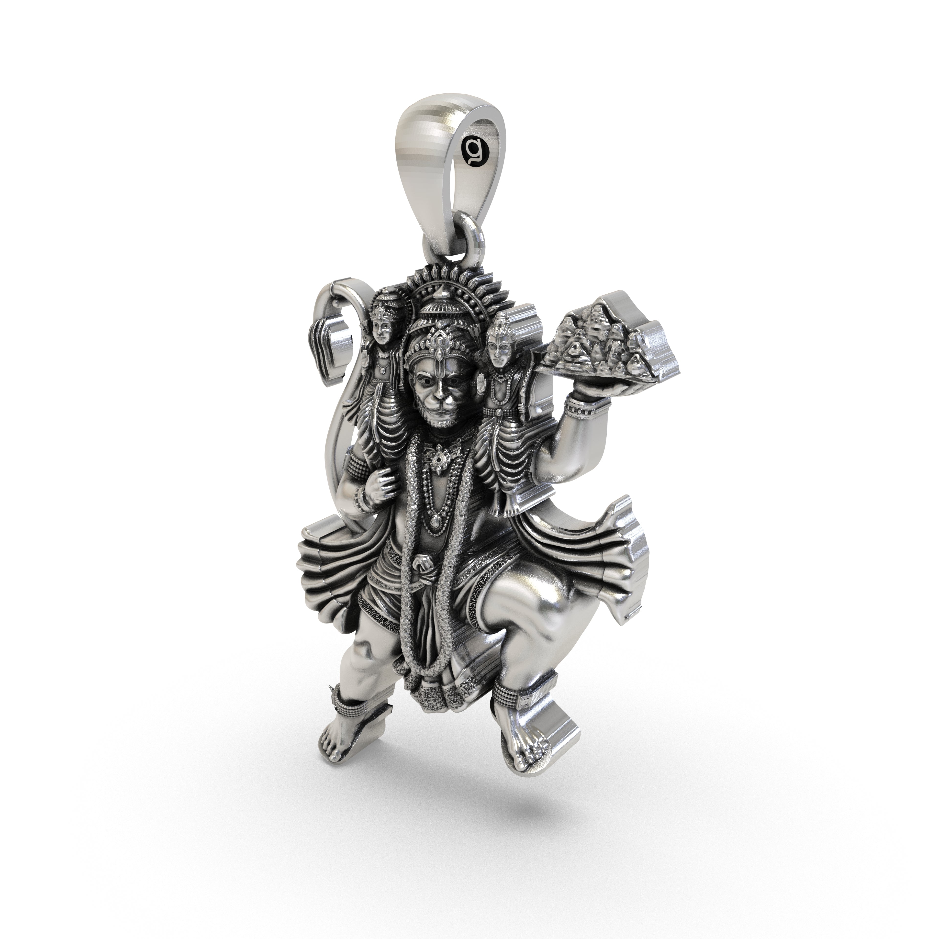 Beautifully crafted 925 silver Hanuman carrying Ram Lakshman pendant perfect for daily spiritual wear.