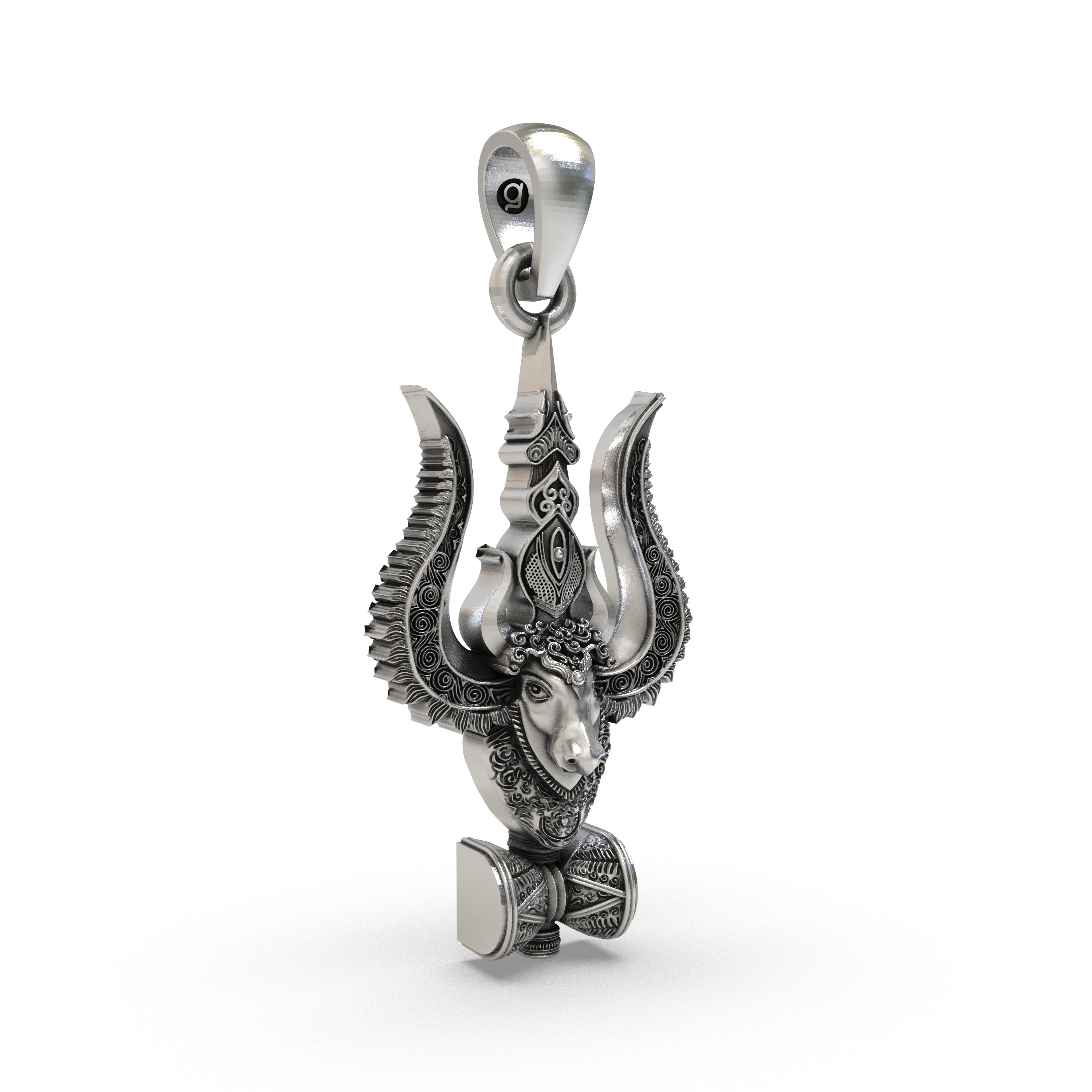 Side profile of the lightweight 925 Silver Trishul Nandi Damru Pendant perfect for daily spiritual wear.