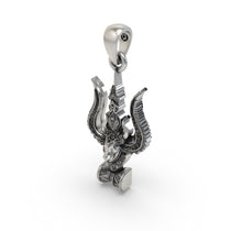 Worn look of the authentic 925 Silver Mahadev Trishul Nandi Damru Pendant resting elegantly on a chain.