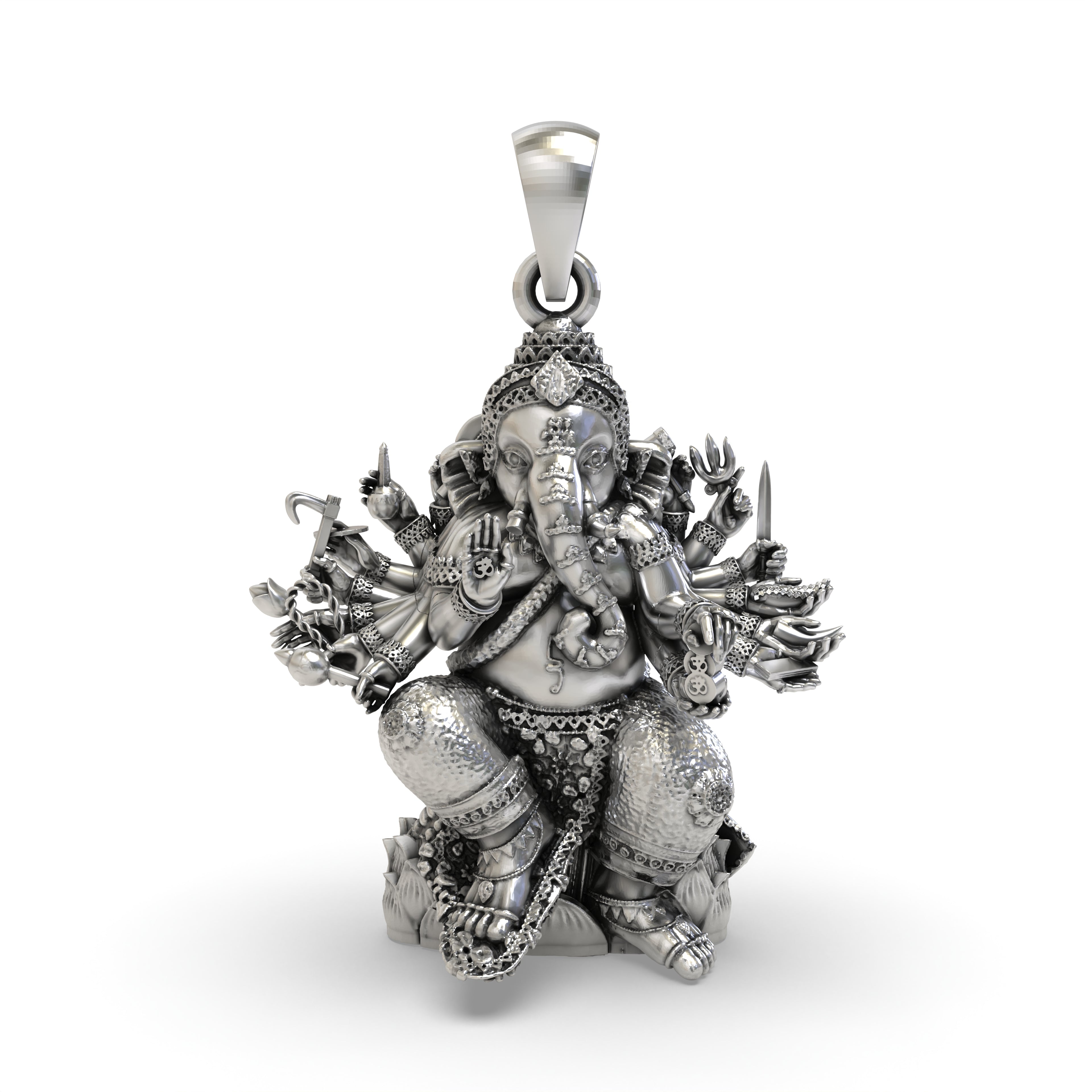 Front view of the 925 silver Anizors Vinayaka sculpture pendant featuring intricate 3D Ganesha details.