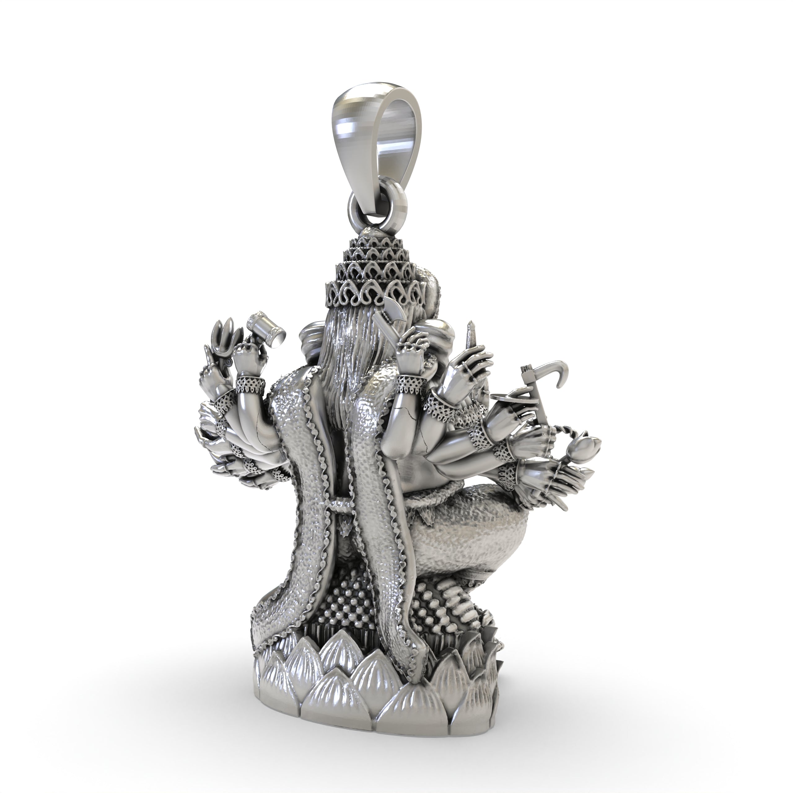 Close-up detail of the pure 925 sterling silver Ganesha pendant showcasing the exquisite divine craftsmanship.