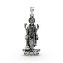 Front view of the 925 silver Lord Vishnu pendant showcasing fine spiritual details.