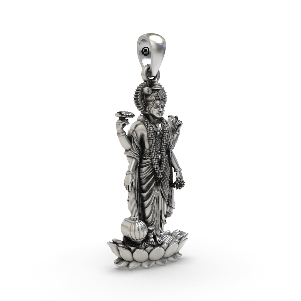 Side profile of the sacred Hari Vishnu silver pendant, perfect for daily wear.
