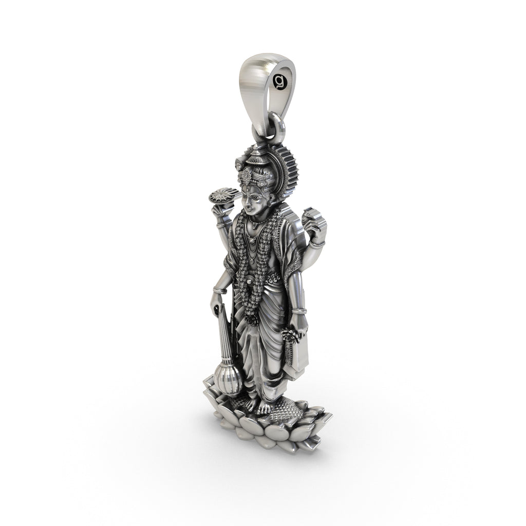 Beautifully crafted 925 silver Lord Vishnu charm resting on a smooth surface.