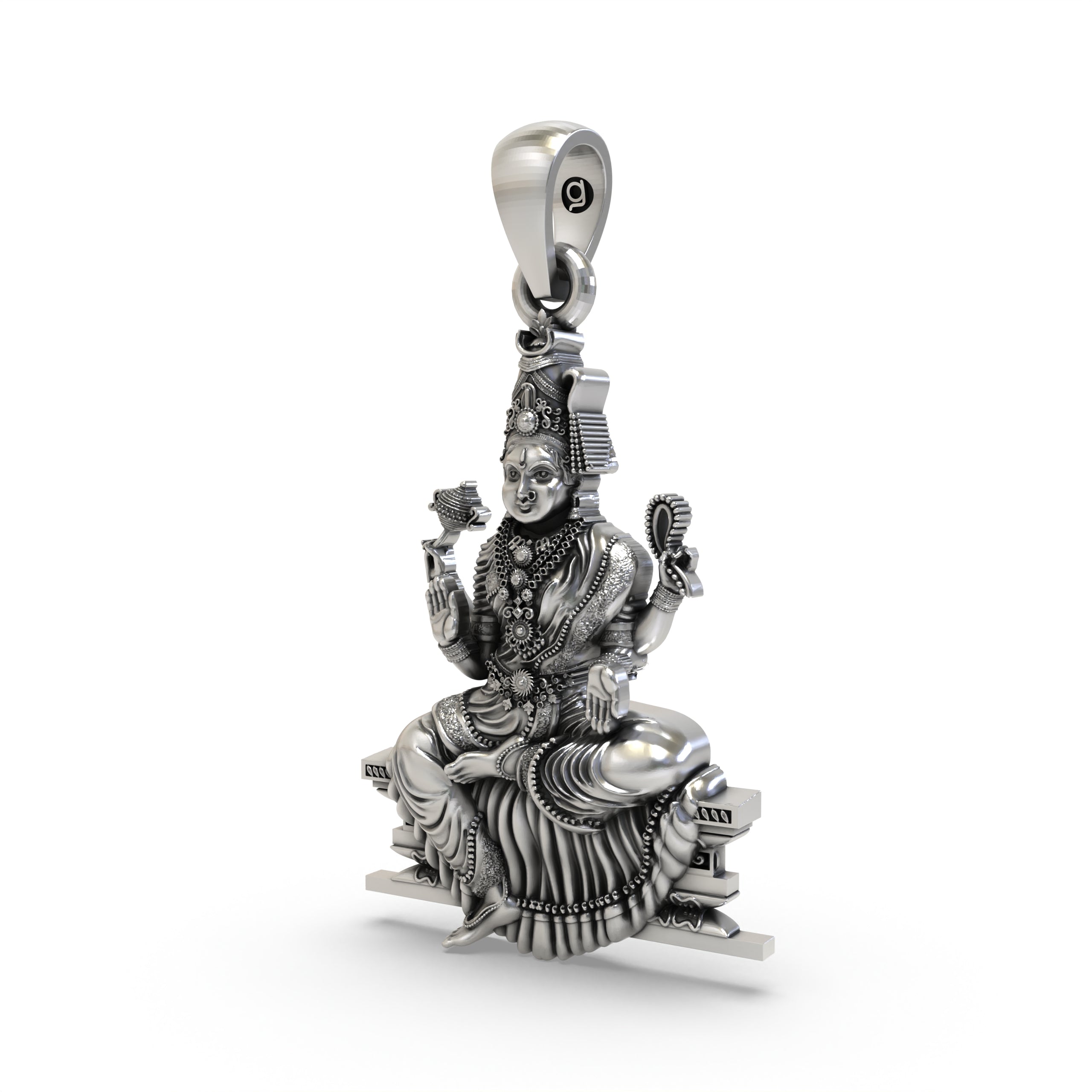 Close-up detail of the sacred 925 sterling silver Goddess Bhuvaneshvari pendant for positive energy.