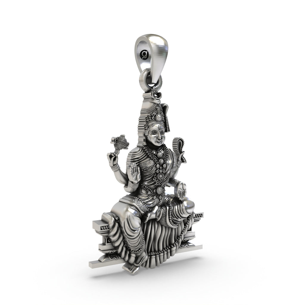 Side profile of the lightweight 2-gram 925 silver Bhuvaneshvari healing pendant for daily spiritual wear.