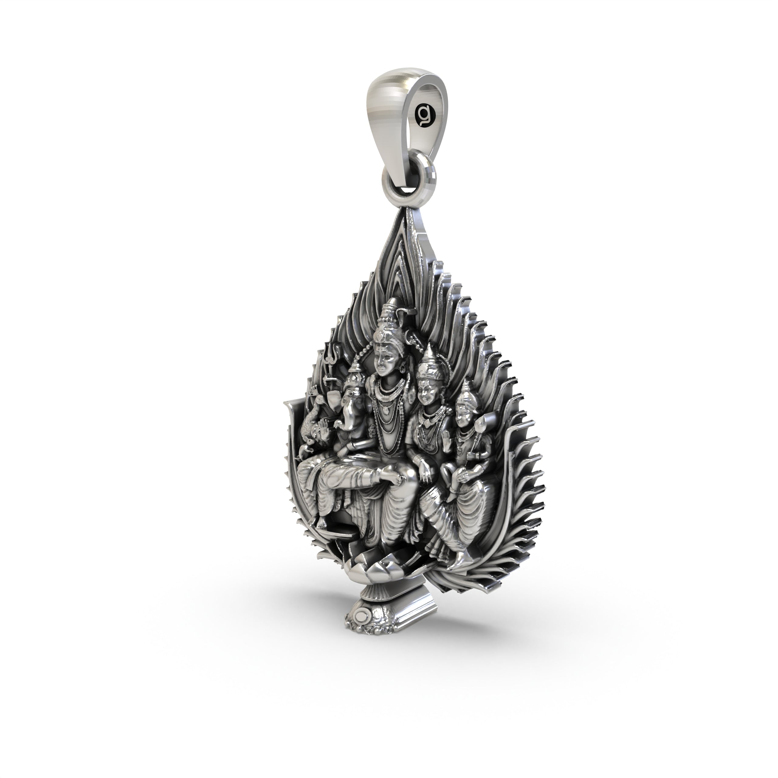 Close-up detail of the Shiva family 925 silver pendant highlighting the premium handcrafted finish and design.