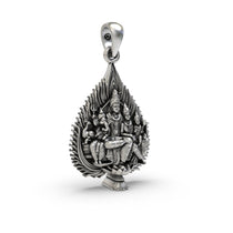 Side profile of the sacred Shiv Parivar 925 sterling silver spiritual pendant showing its lightweight build.