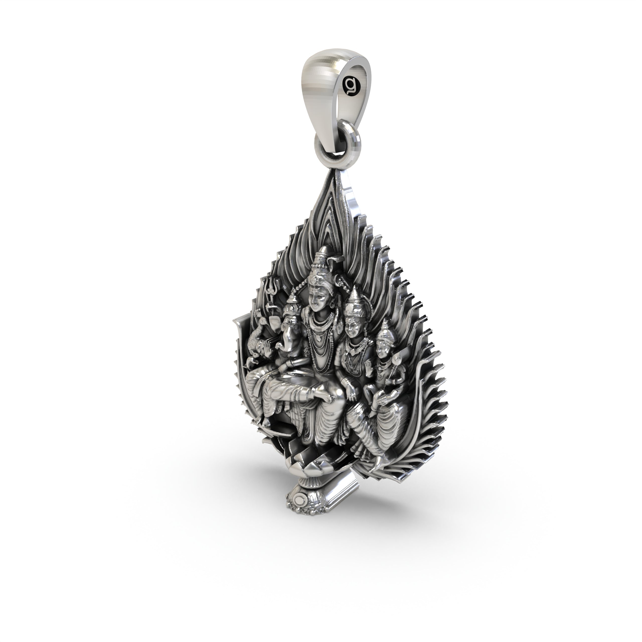 Worn look of the divine Shiv Parivar 925 silver protection pendant resting elegantly for daily spiritual wear.