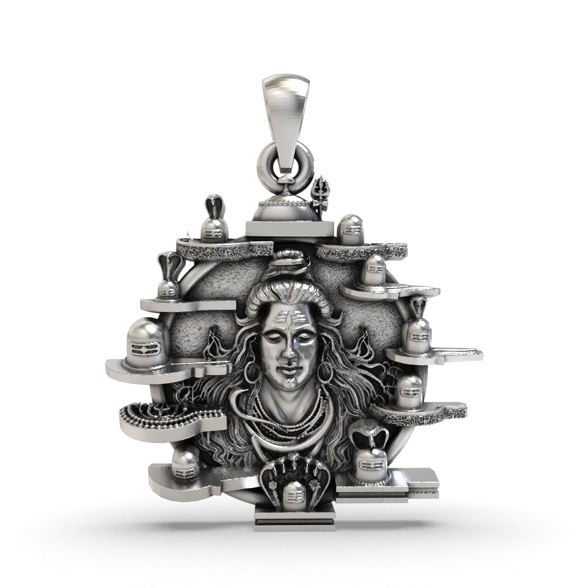 Front view of the 12 Jyotirlinga 925 silver pendant showcasing intricate divine details. Main image