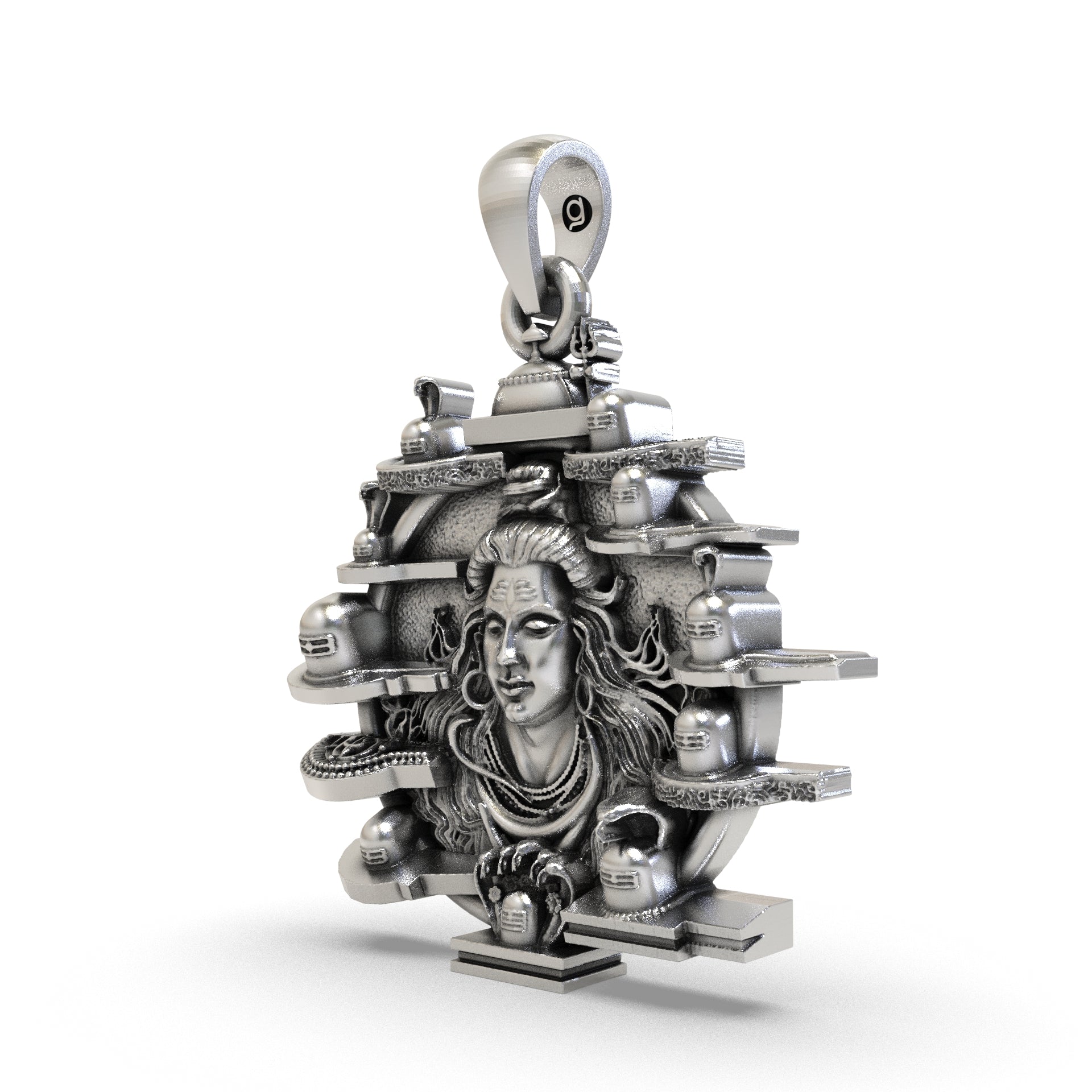 Side profile of the handcrafted 925 silver 12 Jyotirlinga spiritual pendant for devotees.