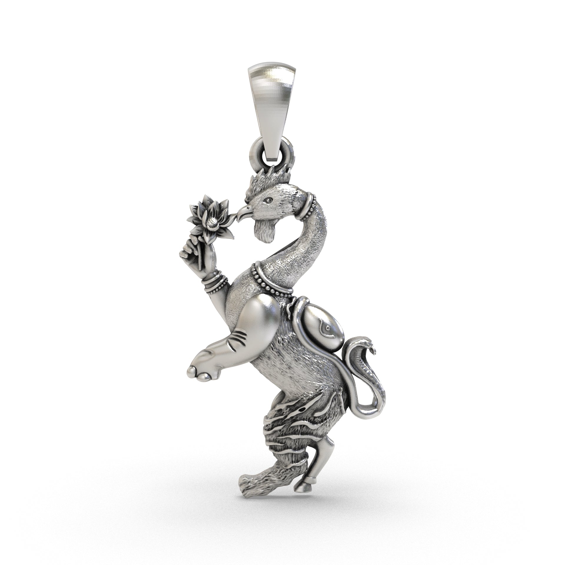 Front view of the handcrafted Navagunjara 925 silver pendant symbolizing Lord Vishnu and cosmic power.