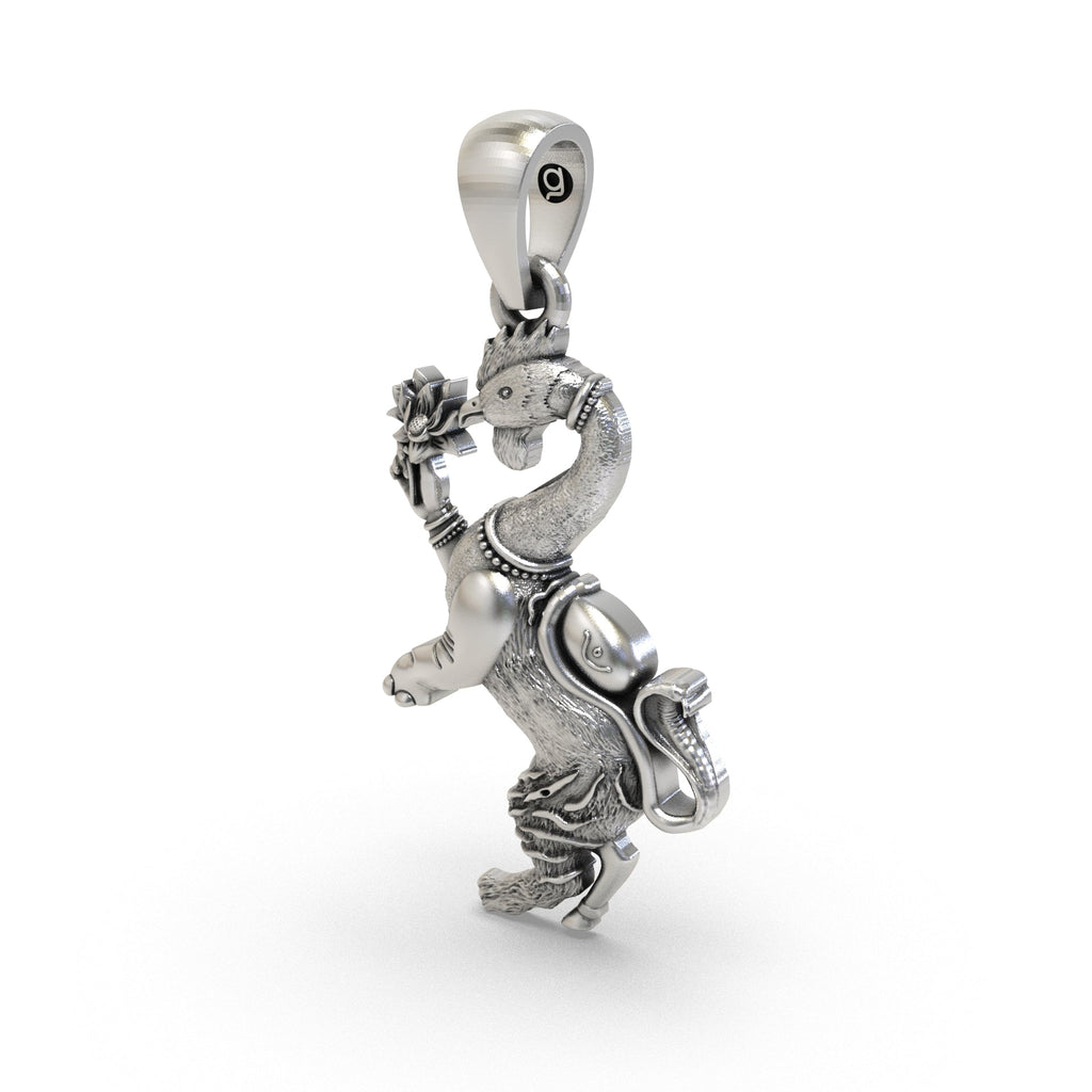 Worn look of the sacred Navagunjara 925 silver pendant offering divine protection and positive energy.