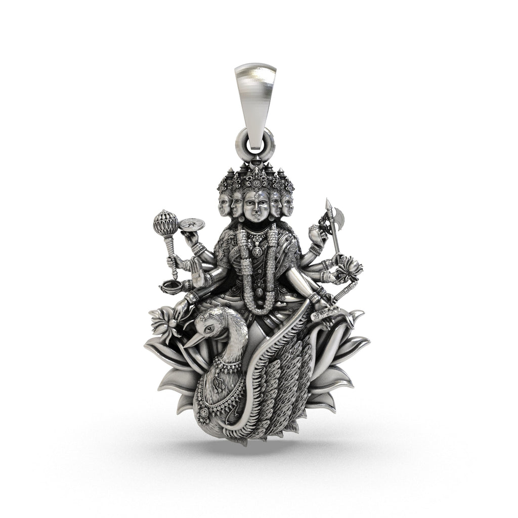 Front view of the Gayatri Mata 925 silver pendant, highlighting divine details for wisdom and peace.