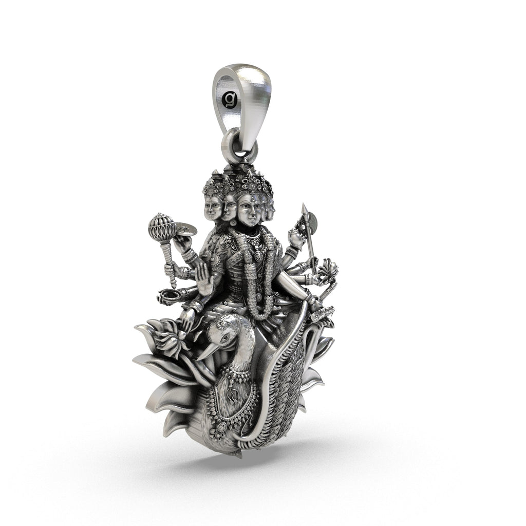 Side profile of the lightweight 925 silver Gayatri Mata spiritual pendant perfect for daily wear.