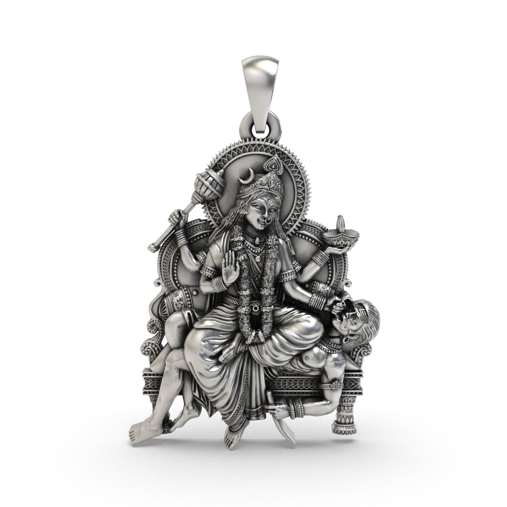 Front view of the Maa Baglamukhi 925 silver pendant showcasing divine craftsmanship and intricate details. Main image