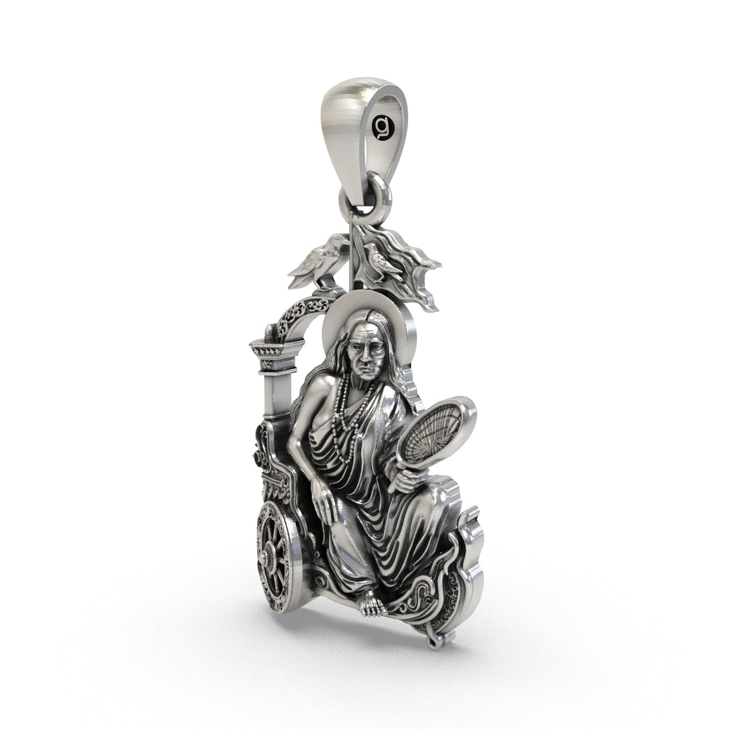Close-up of the premium handcrafted Dhumavati Mahavidya 925 silver pendant for spiritual protection.
