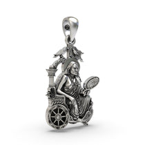 Side profile of the sacred Dhumavati Mahavidya 925 sterling silver spiritual pendant for daily wear.