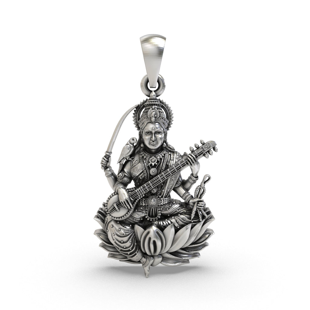 Front view of Maa Matangi 925 silver pendant showcasing divine craftsmanship and intricate detailing.