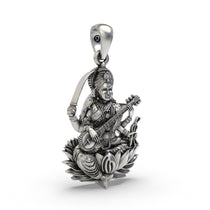 Angled profile of the handcrafted Maa Matangi 925 silver spiritual pendant for daily devotional wear.