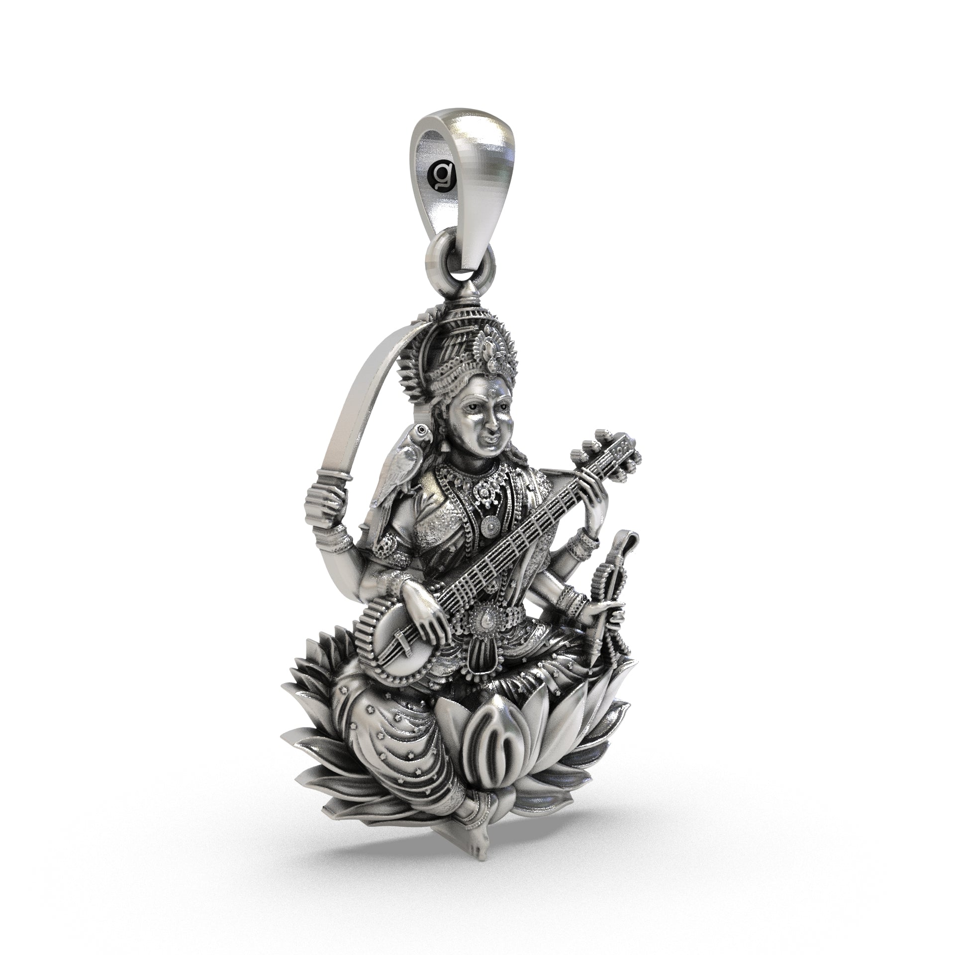 Angled profile of the handcrafted Maa Matangi 925 silver spiritual pendant for daily devotional wear.
