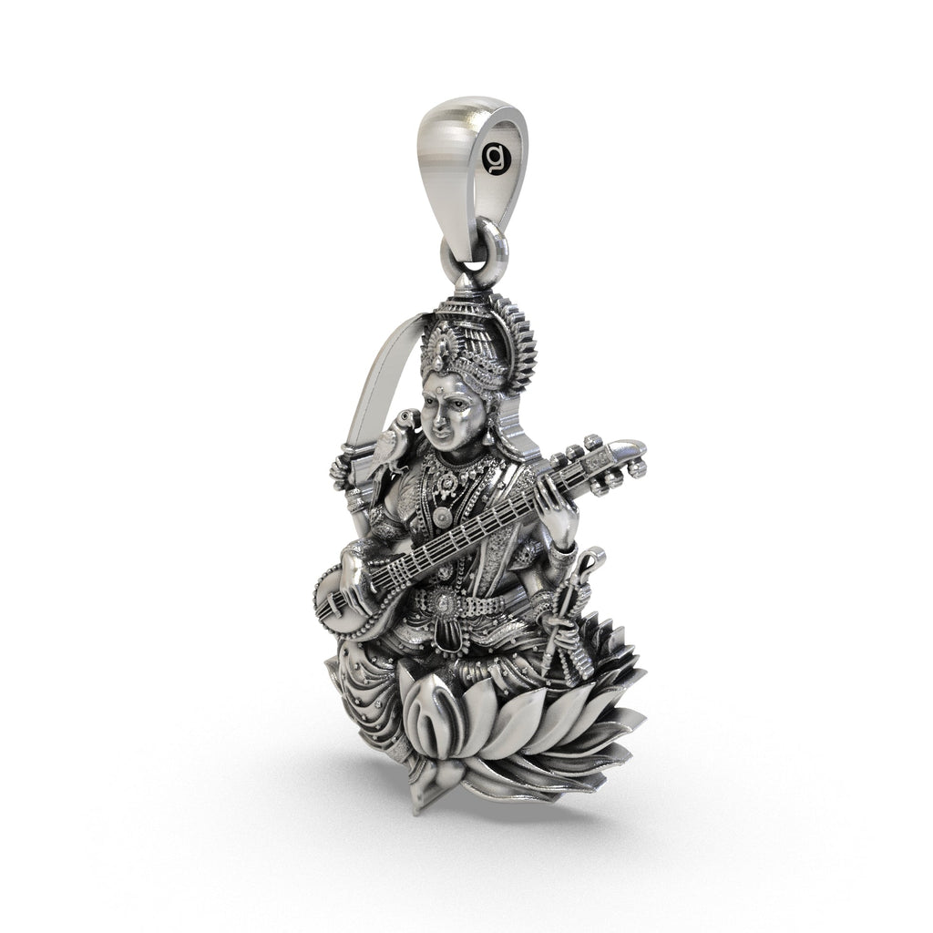 Beautifully styled Maa Matangi 925 silver pendant resting gracefully on a surface for spiritual seekers.