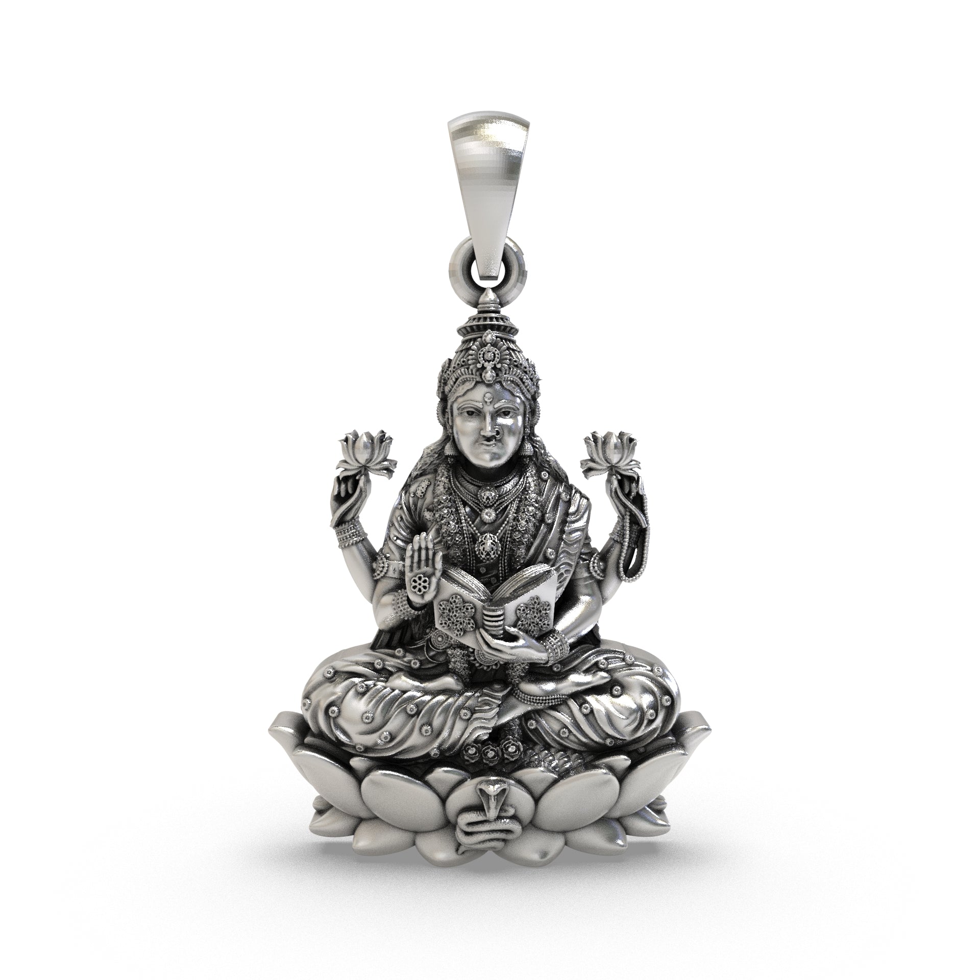 Front view of the Tripura Bhairavi 925 silver pendant showcasing divine craftsmanship. Main image