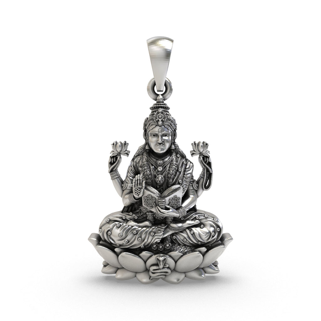 Front view of the Tripura Bhairavi 925 silver pendant showcasing divine craftsmanship.