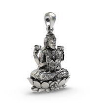 Angled side profile of the sacred Tripura Bhairavi silver pendant in premium 925 silver.