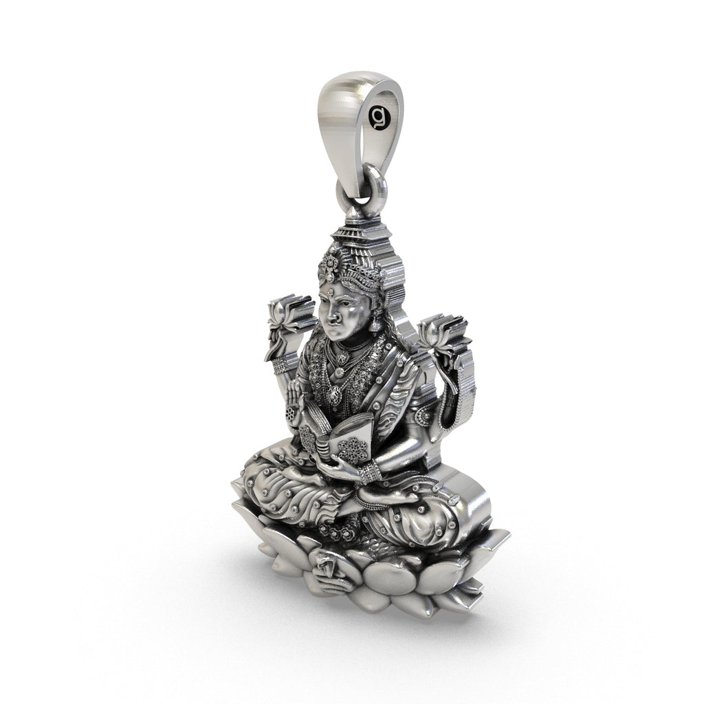 Worn look of the lightweight Tripura Bhairavi 925 silver pendant for daily spiritual wear.