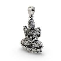 Worn look of the lightweight Tripura Bhairavi 925 silver pendant for daily spiritual wear.