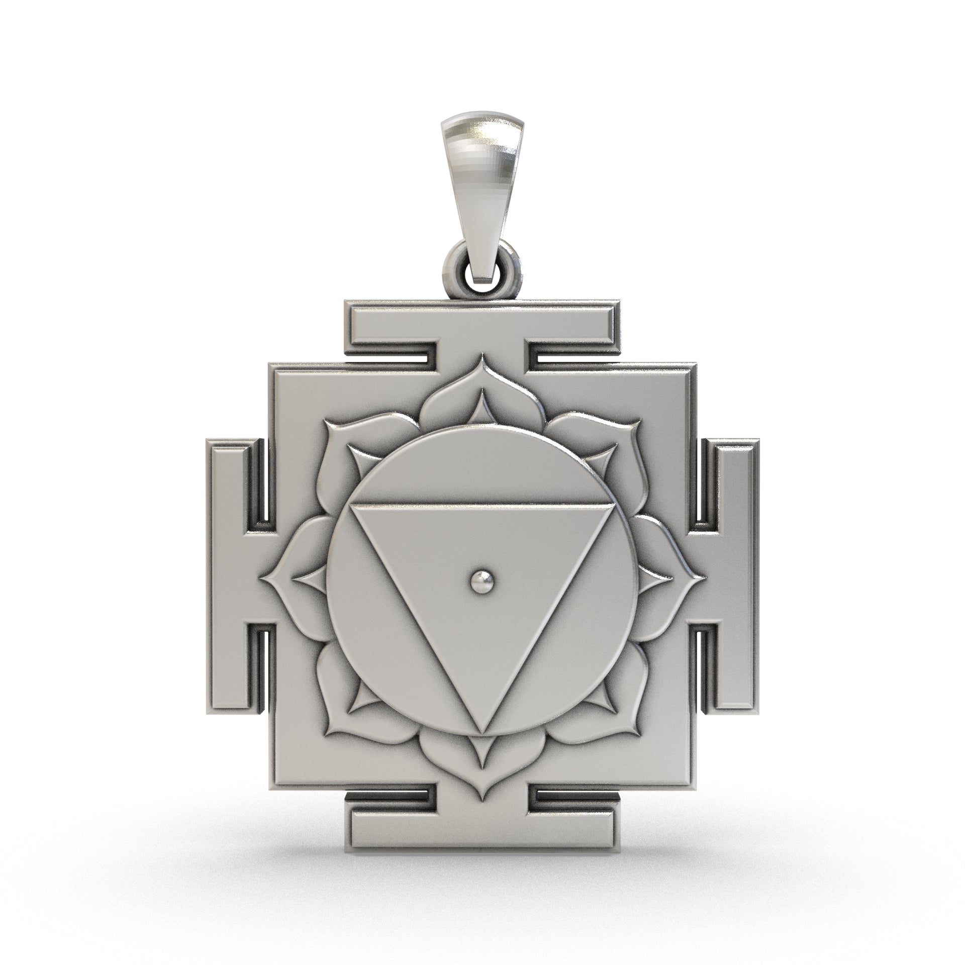 Front view of the 925 Silver Tara Yantra Pendant featuring intricate sacred geometric design.