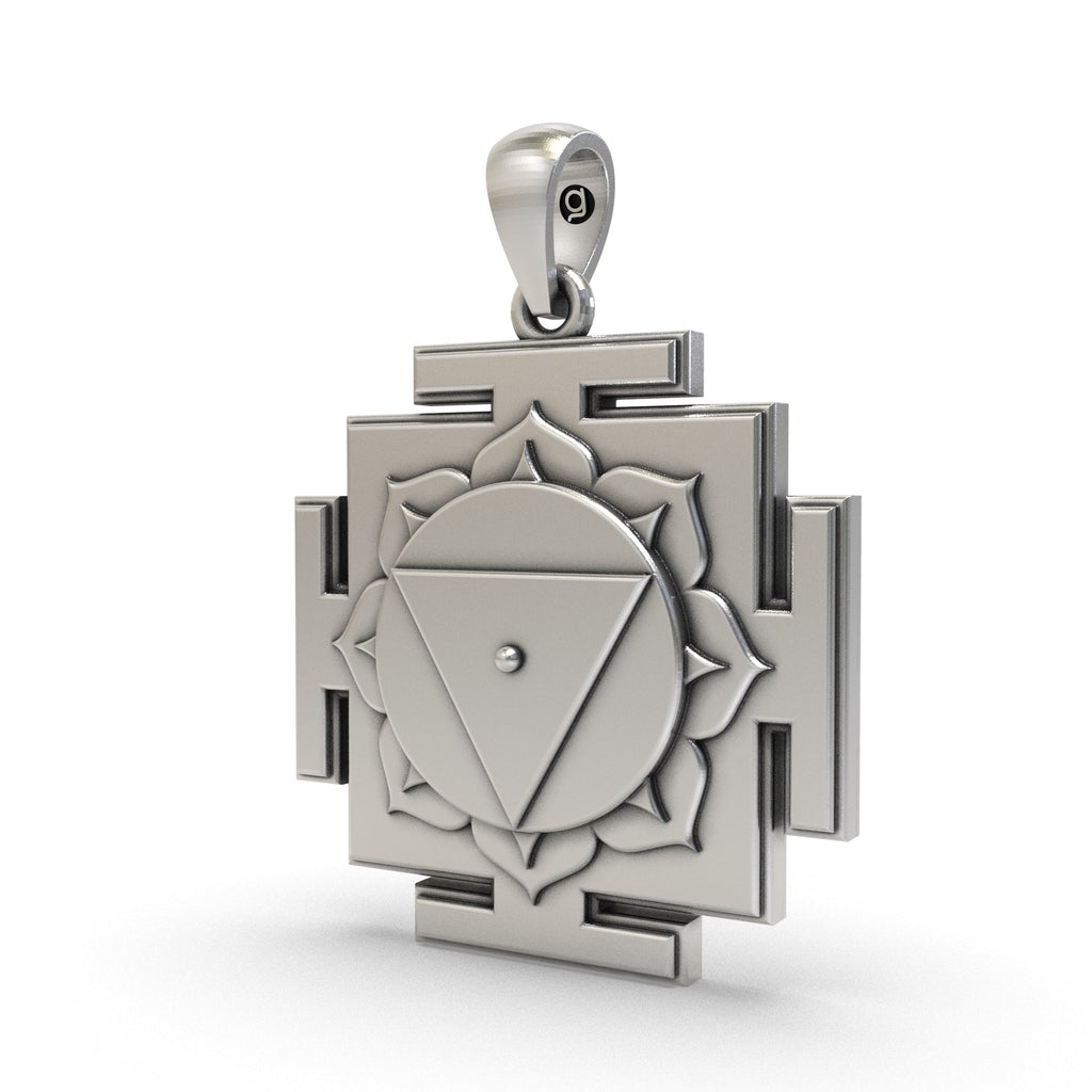 Close-up detail of the pure sterling silver Tara Yantra Pendant showing fine polished finish.