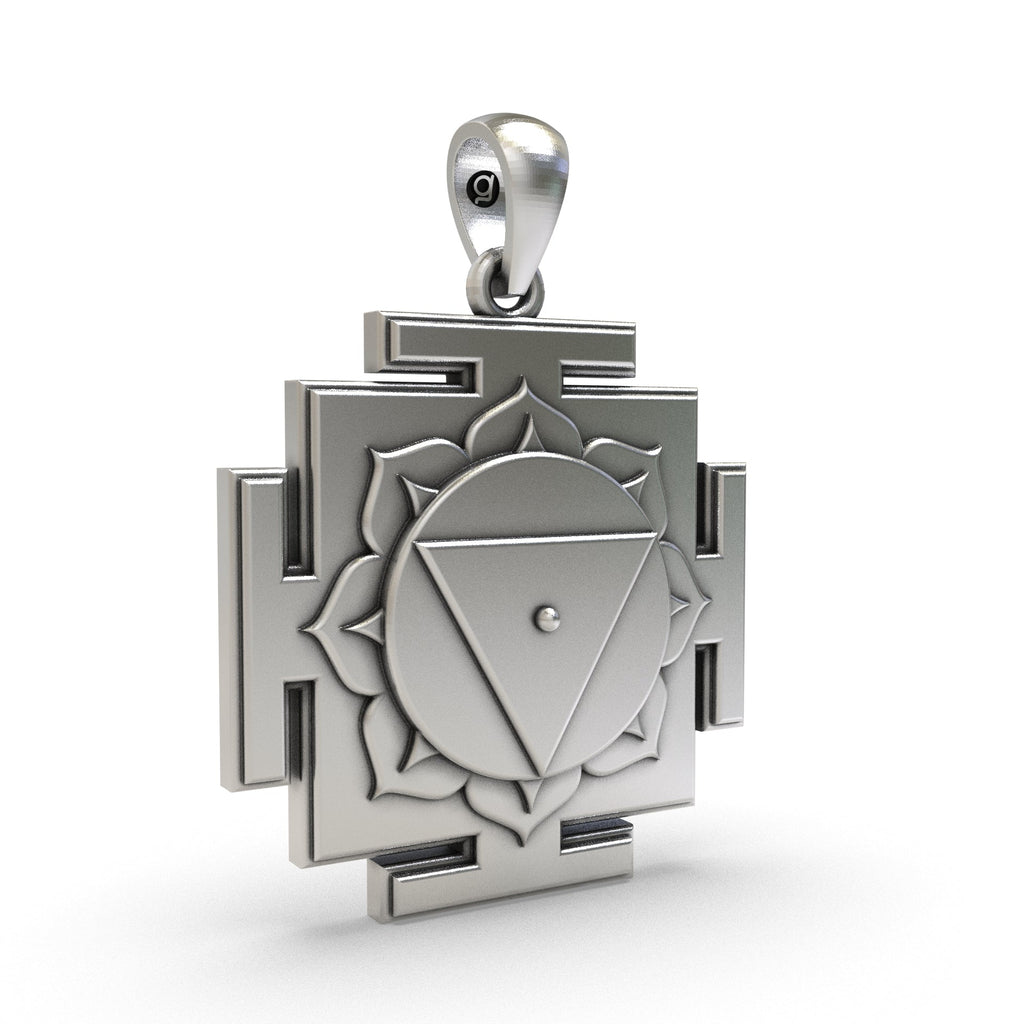 Backside of the 925 silver Tara Yantra pendant displaying hollow jali work for lightweight wear.