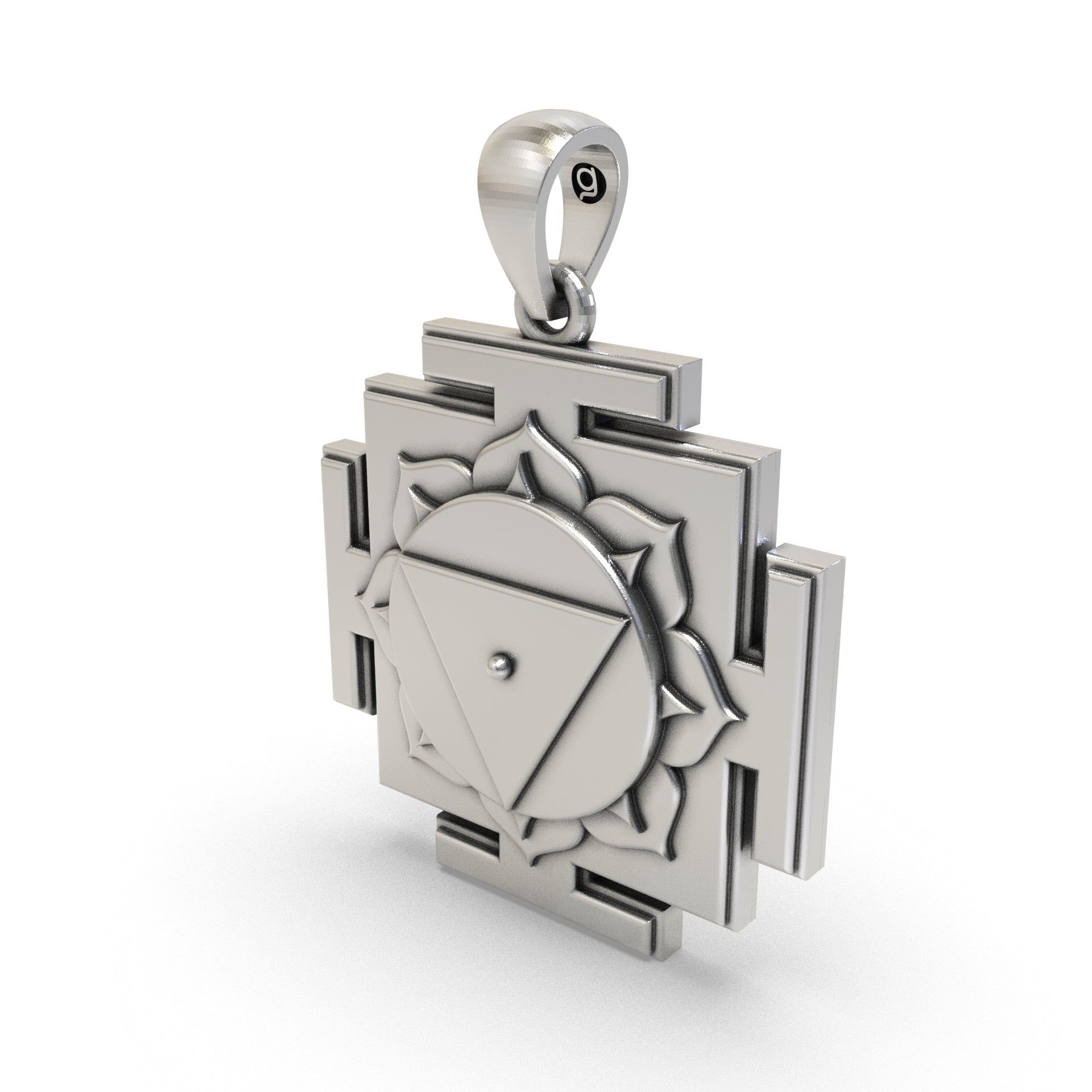 Side profile of the sacred Tara Yantra silver pendant, ideal for spiritual protection and wisdom.