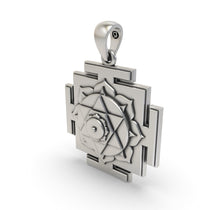 Angled side profile of the 925 Silver Kamala Yantra Pendant, a sacred symbol for positive energy.